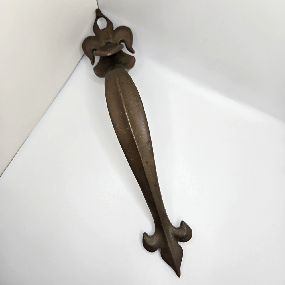 Antique Brass Door Pull Thumb Press Handle Fleur De Lis Victorian Reclaimed 11" - Picture 12 of 14